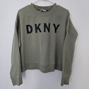 DKNY Olive Green Crewneck Sweatshirt with Black Logo